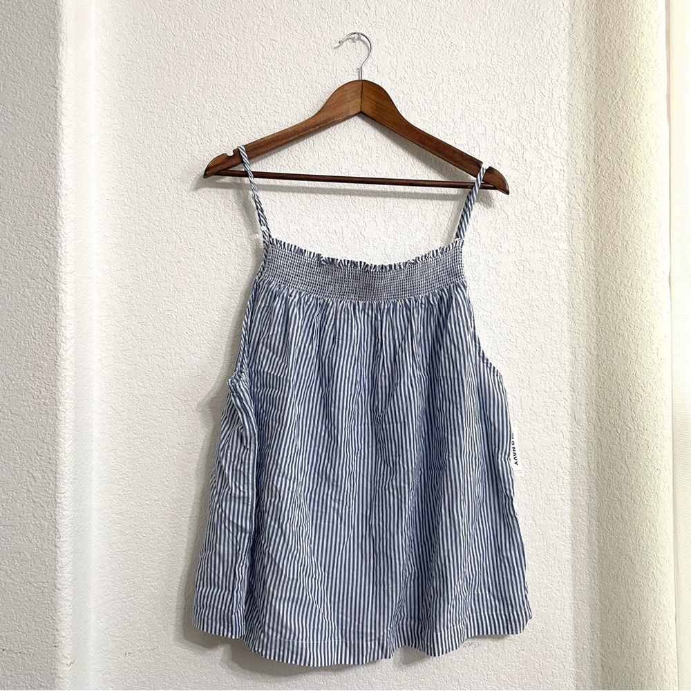 NWT Old Navy Womens Shirt Tank Blue White Stripe Adjustable Strap Size XXL